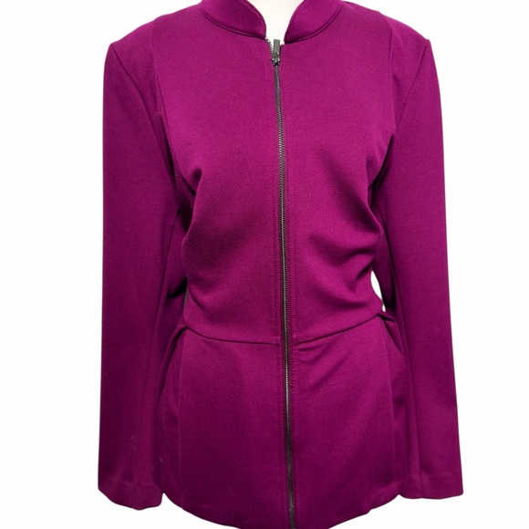 Lane Bryant Magenta Peplum Zip Jacket Plus Size 18 Ponte Knit Blazer - Picture 2 of 5